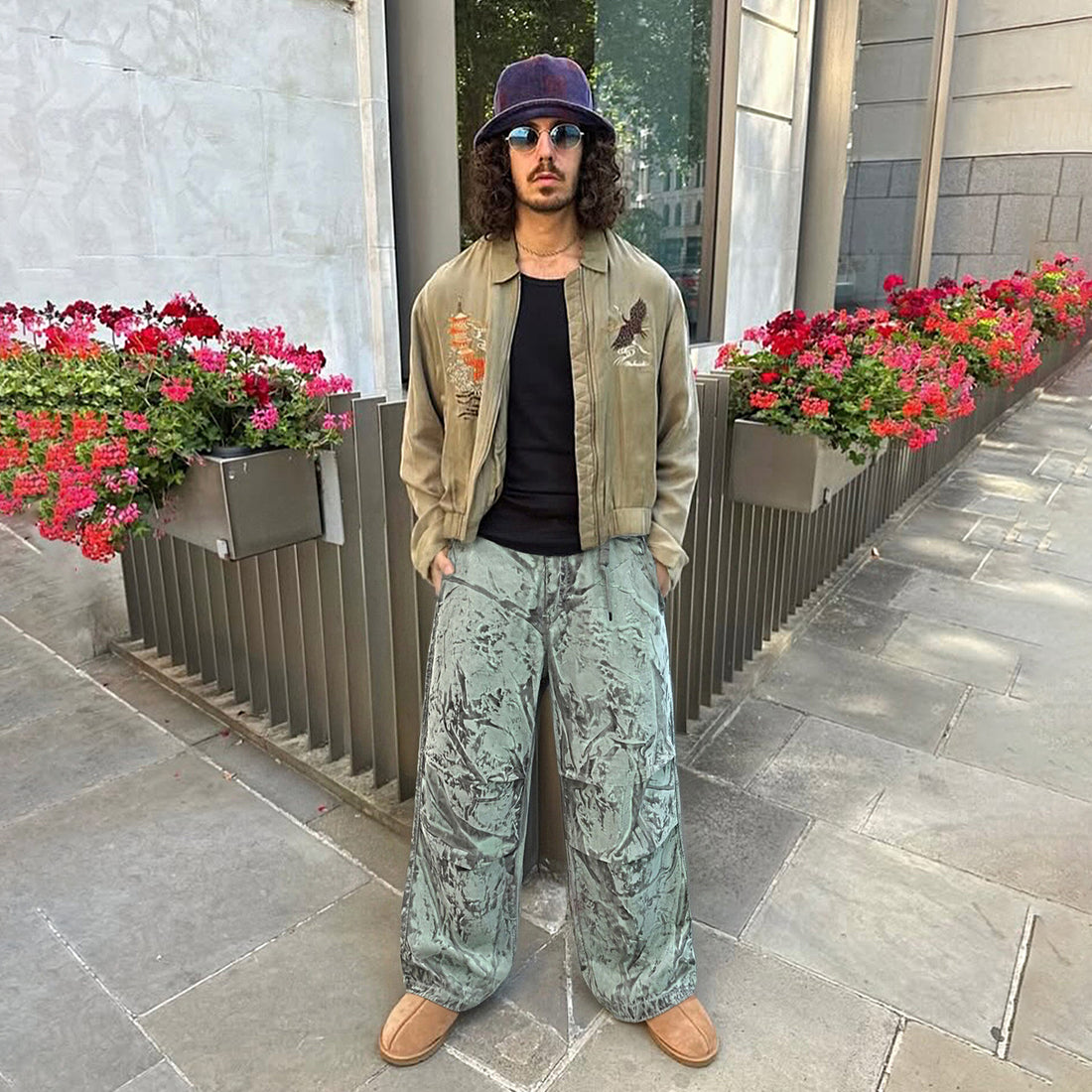 Marble Pattern Wide-Leg Track Pants – Unisex Lightweight Streetwear Pants