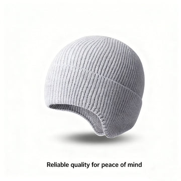 Unisex Solid Color Earflap Beanie - Fleece-Lined Thickened Knit Hat for Winter Outdoor Cold Protection